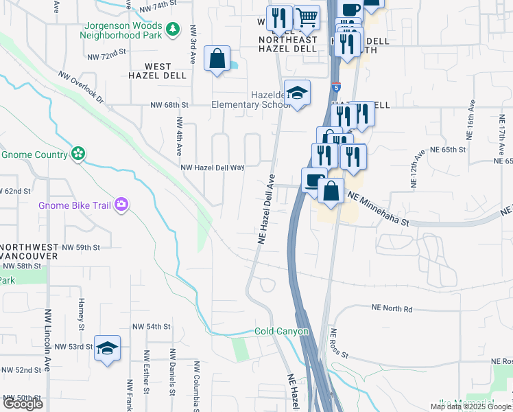 map of restaurants, bars, coffee shops, grocery stores, and more near 6106 Northeast Hazel Dell Avenue in Vancouver