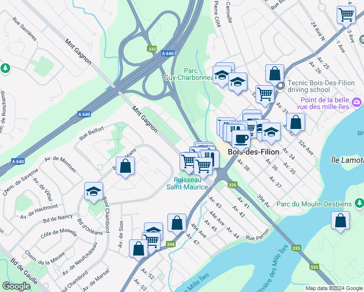 map of restaurants, bars, coffee shops, grocery stores, and more near 80 Chemin du Souvenir in Bois-des-Filion