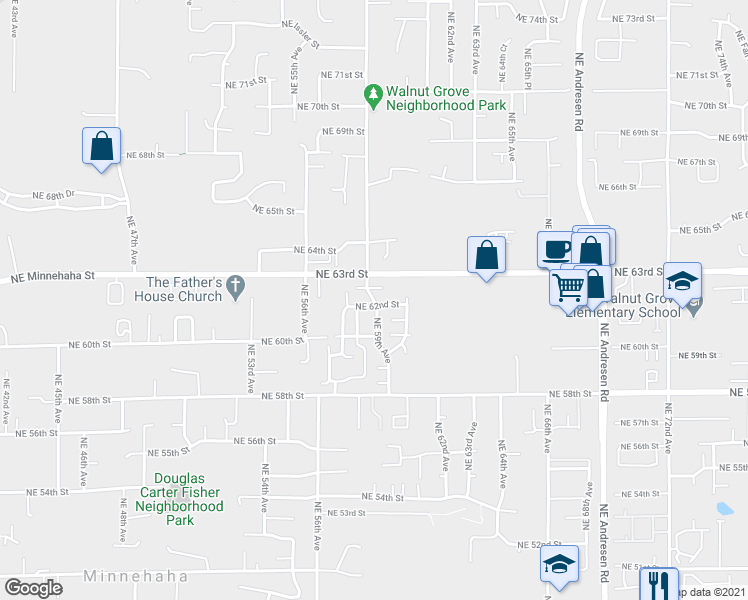 map of restaurants, bars, coffee shops, grocery stores, and more near 3180 Northeast 58th Avenue in Vancouver
