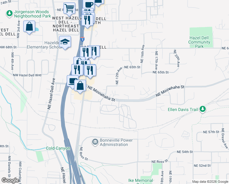 map of restaurants, bars, coffee shops, grocery stores, and more near 1122 Northeast Minnehaha Street in Vancouver