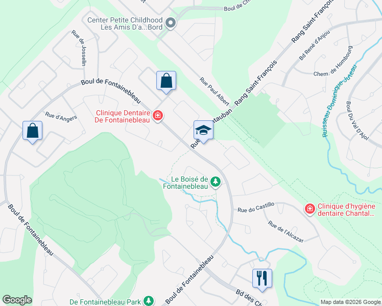 map of restaurants, bars, coffee shops, grocery stores, and more near 497 Boulevard de Fontainebleau in Blainville
