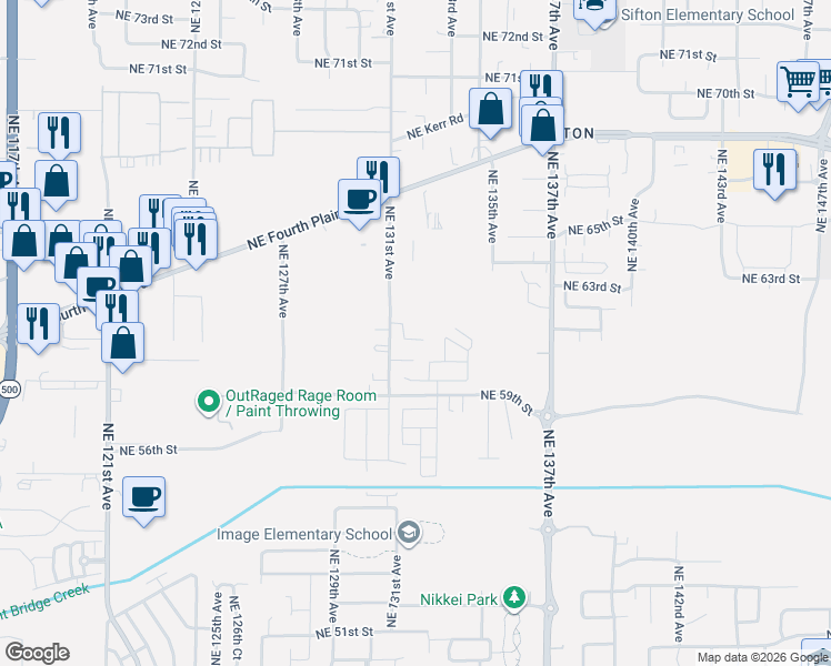 map of restaurants, bars, coffee shops, grocery stores, and more near 13224 Northeast 61st Circle in Vancouver