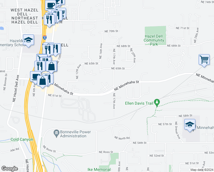 map of restaurants, bars, coffee shops, grocery stores, and more near 6214 Northeast 17th Avenue in Vancouver