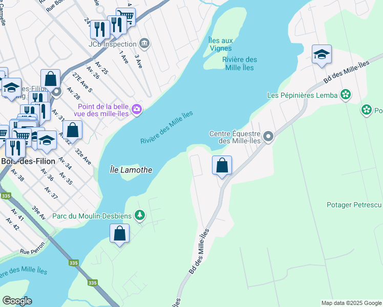 map of restaurants, bars, coffee shops, grocery stores, and more near 1 Terrasse Coutu in Laval