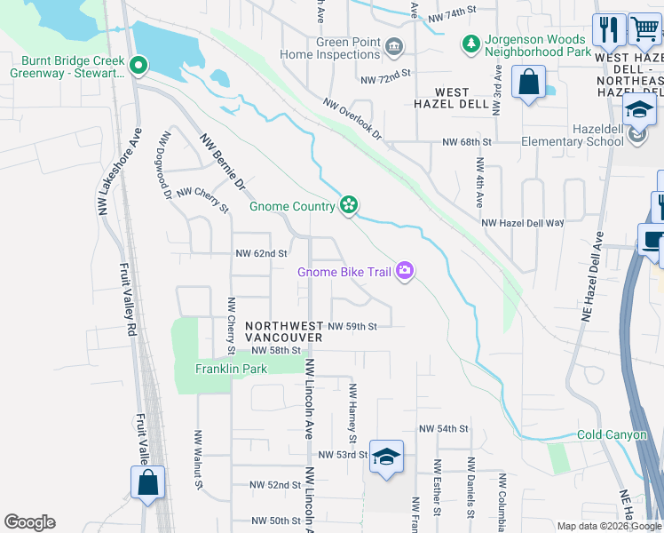 map of restaurants, bars, coffee shops, grocery stores, and more near 1003 Northwest 62nd Street in Vancouver
