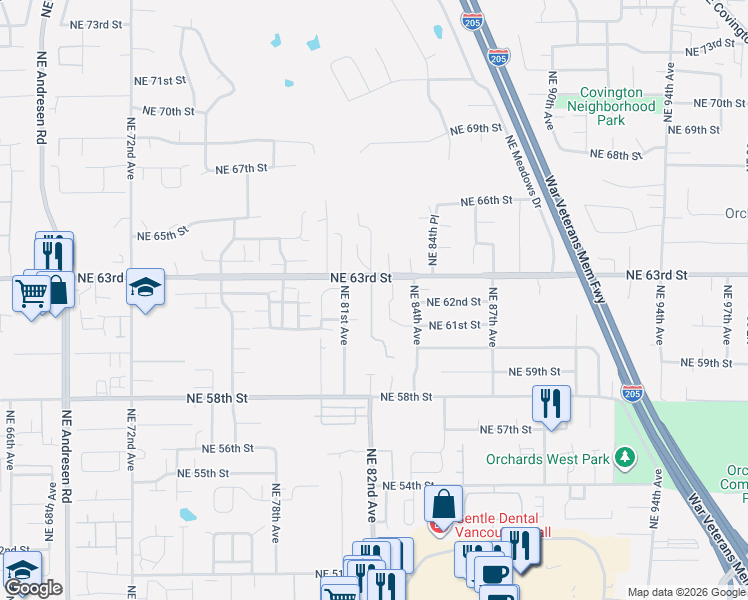 map of restaurants, bars, coffee shops, grocery stores, and more near 6116 Northeast 82nd Avenue in Vancouver