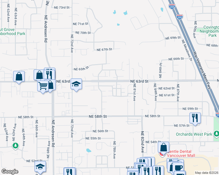 map of restaurants, bars, coffee shops, grocery stores, and more near 7639 Northeast 62nd Street in Vancouver