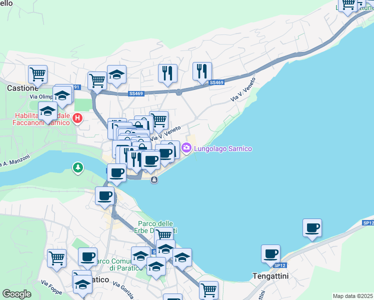 map of restaurants, bars, coffee shops, grocery stores, and more near 20a Viale Garibaldi in Sarnico