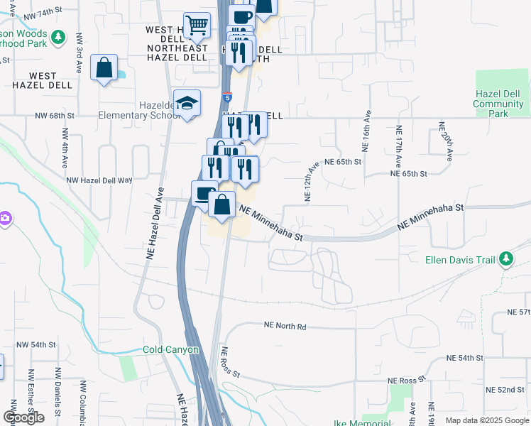 map of restaurants, bars, coffee shops, grocery stores, and more near 910 Northeast Minnehaha Street in Vancouver