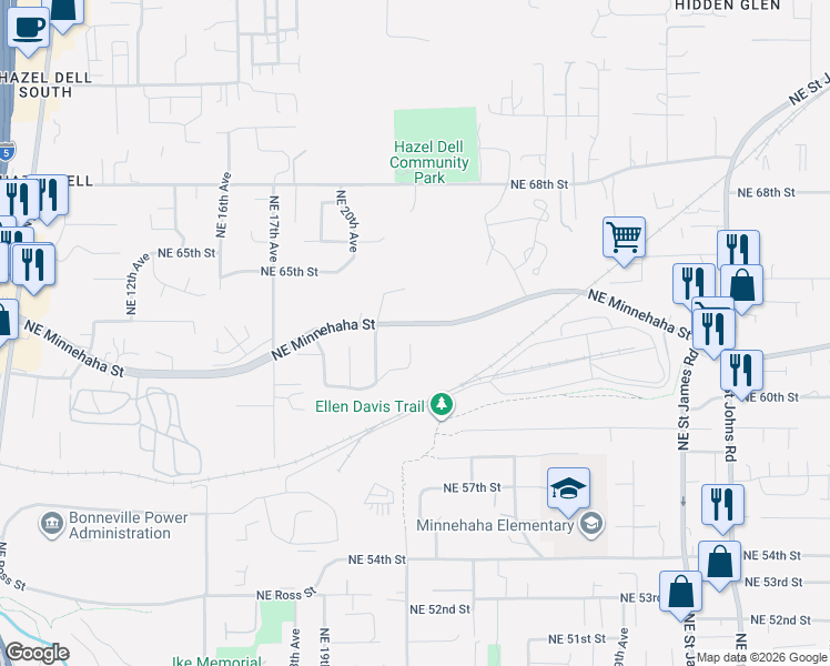 map of restaurants, bars, coffee shops, grocery stores, and more near 6211 Northeast 22nd Court in Vancouver