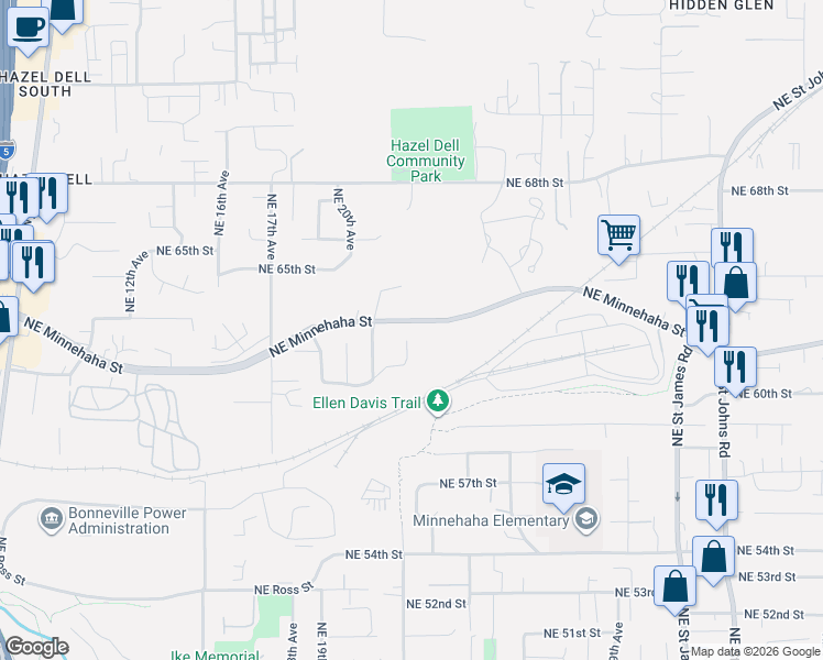 map of restaurants, bars, coffee shops, grocery stores, and more near 6212 Northeast 22nd Court in Vancouver