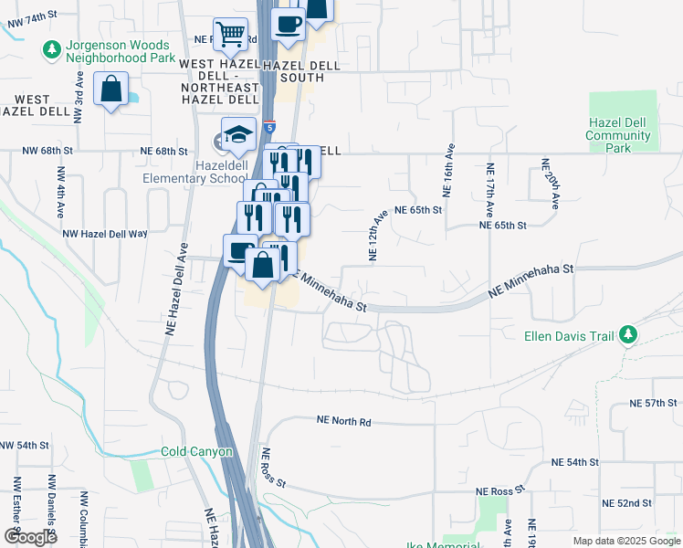 map of restaurants, bars, coffee shops, grocery stores, and more near 6214 Northeast 11th Avenue in Vancouver