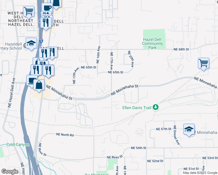 map of restaurants, bars, coffee shops, grocery stores, and more near 6214 Northeast 17th Avenue in Vancouver