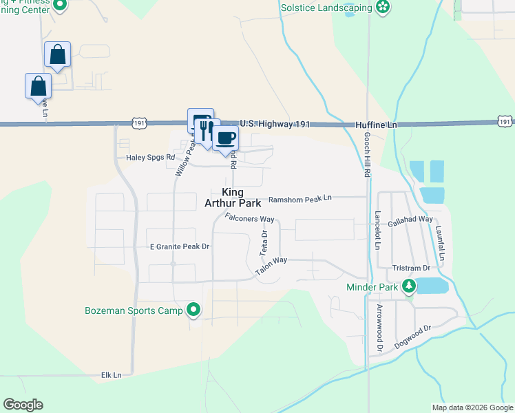 map of restaurants, bars, coffee shops, grocery stores, and more near 358 Ramshorn Peak Lane in Bozeman