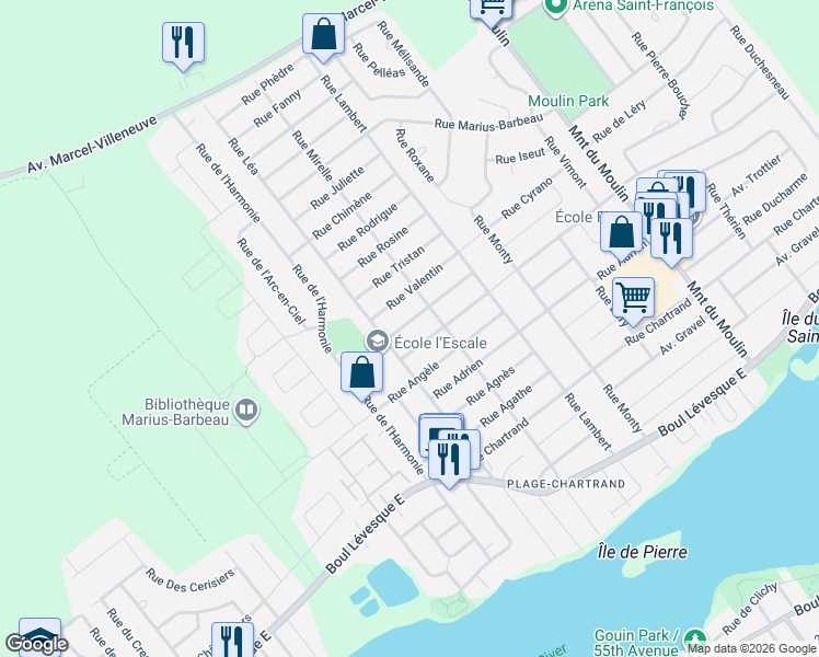 map of restaurants, bars, coffee shops, grocery stores, and more near 8160 Rue Mylène in Laval