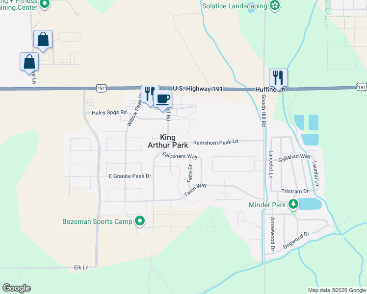 map of restaurants, bars, coffee shops, grocery stores, and more near 358 Ramshorn Peak Lane in Bozeman