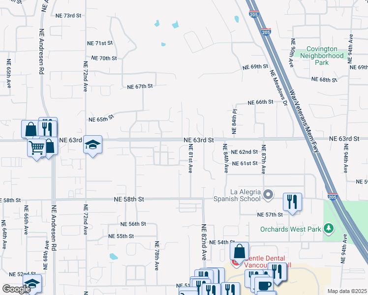 map of restaurants, bars, coffee shops, grocery stores, and more near 8021 Northeast 62nd Circle in Vancouver