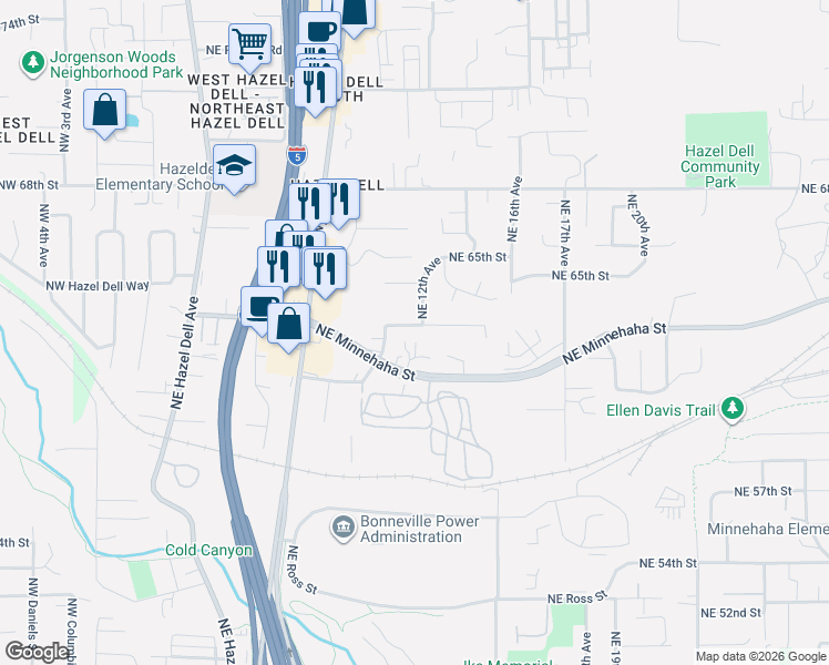 map of restaurants, bars, coffee shops, grocery stores, and more near 1205 Northeast 63rd Street in Vancouver