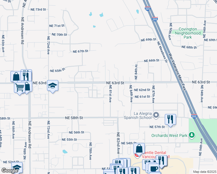 map of restaurants, bars, coffee shops, grocery stores, and more near 8021 Northeast 62nd Circle in Vancouver