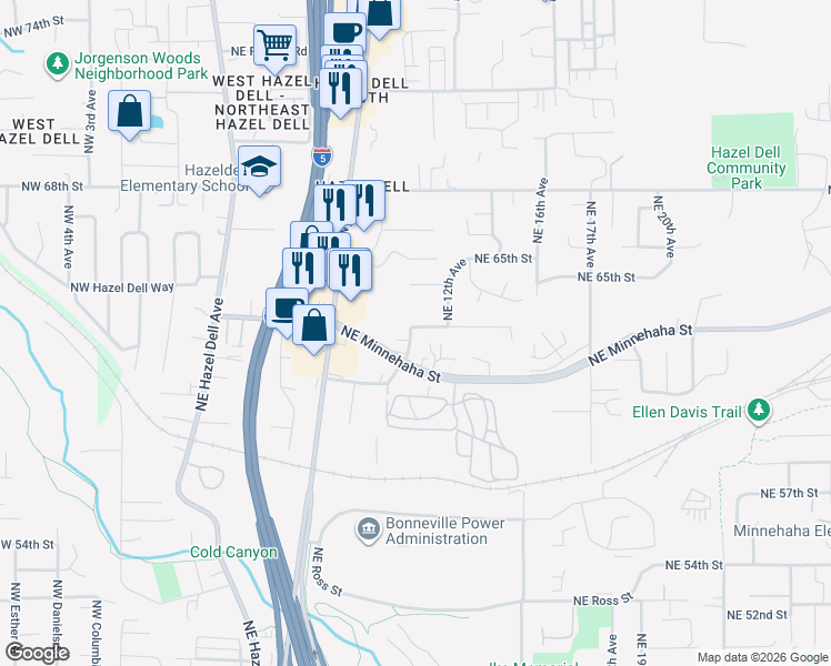 map of restaurants, bars, coffee shops, grocery stores, and more near 6221 Northeast 11th Avenue in Vancouver