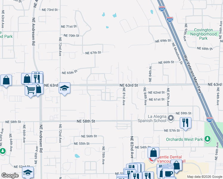 map of restaurants, bars, coffee shops, grocery stores, and more near 6209 Northeast 79th Court in Vancouver