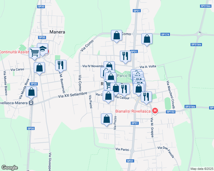 map of restaurants, bars, coffee shops, grocery stores, and more near 9 Via XX Settembre in Rovellasca