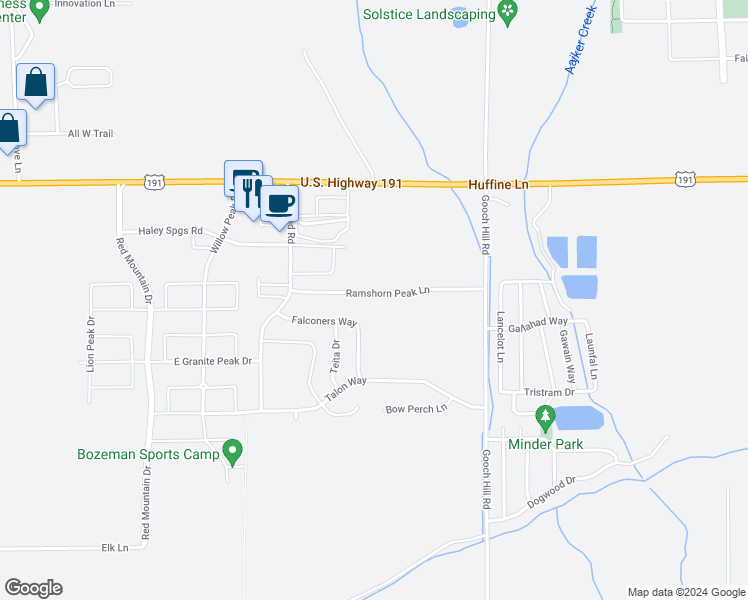 map of restaurants, bars, coffee shops, grocery stores, and more near 252 Ramshorn Peak Lane in Bozeman