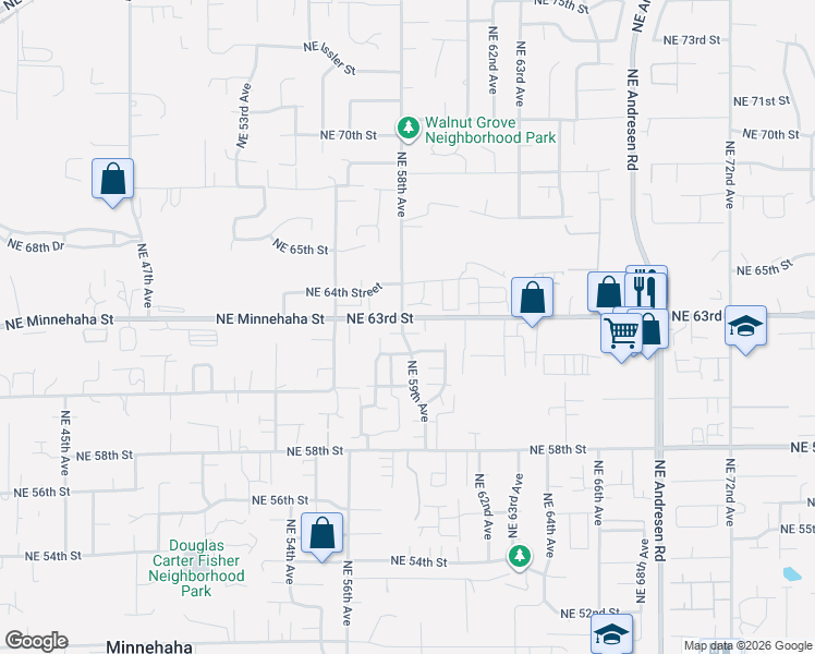 map of restaurants, bars, coffee shops, grocery stores, and more near 5802 Northeast 62nd Circle in Vancouver