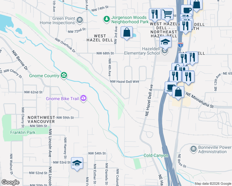 map of restaurants, bars, coffee shops, grocery stores, and more near 309 NW Overlook Dr in Vancouver