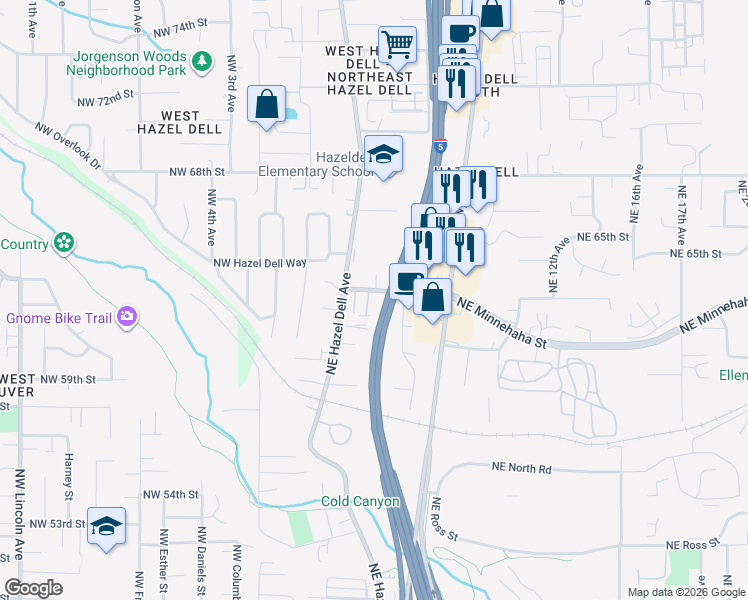 map of restaurants, bars, coffee shops, grocery stores, and more near 401 Northeast 63rd Street in Vancouver