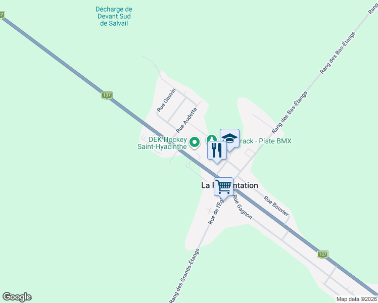 map of restaurants, bars, coffee shops, grocery stores, and more near 888 Rue Principale in La Présentation