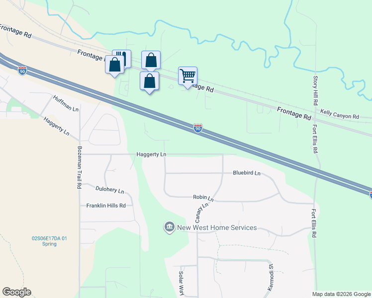 map of restaurants, bars, coffee shops, grocery stores, and more near 9439 Haggerty Lane in Bozeman
