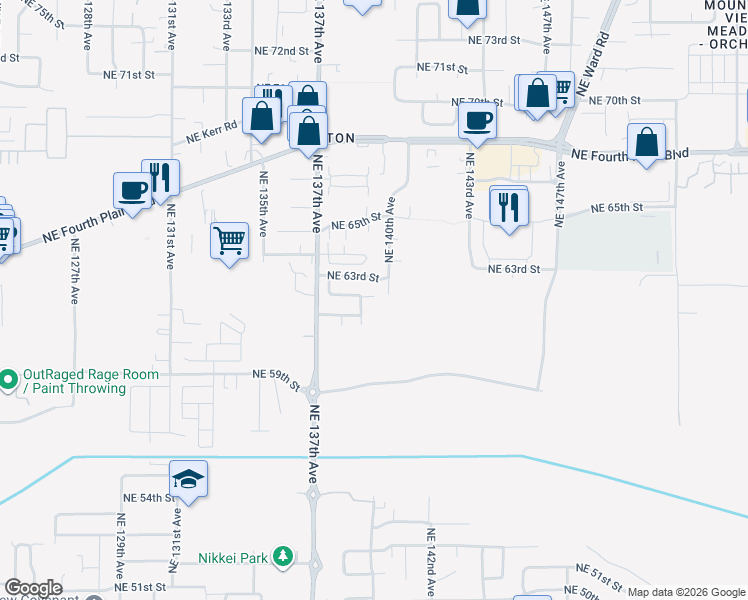 map of restaurants, bars, coffee shops, grocery stores, and more near 13909 Northeast 62nd Circle in Vancouver