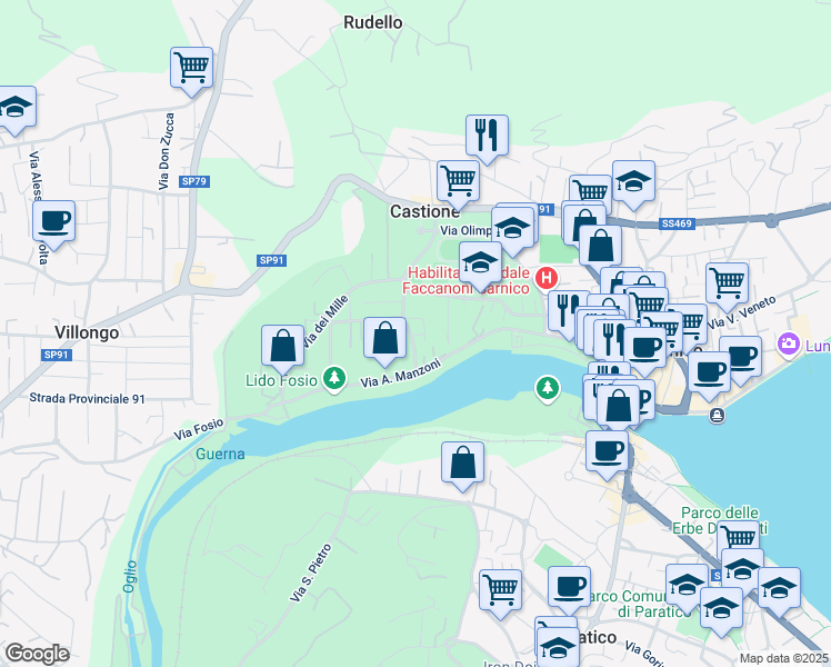 map of restaurants, bars, coffee shops, grocery stores, and more near 6 Via Alessandro Manzoni in Sarnico