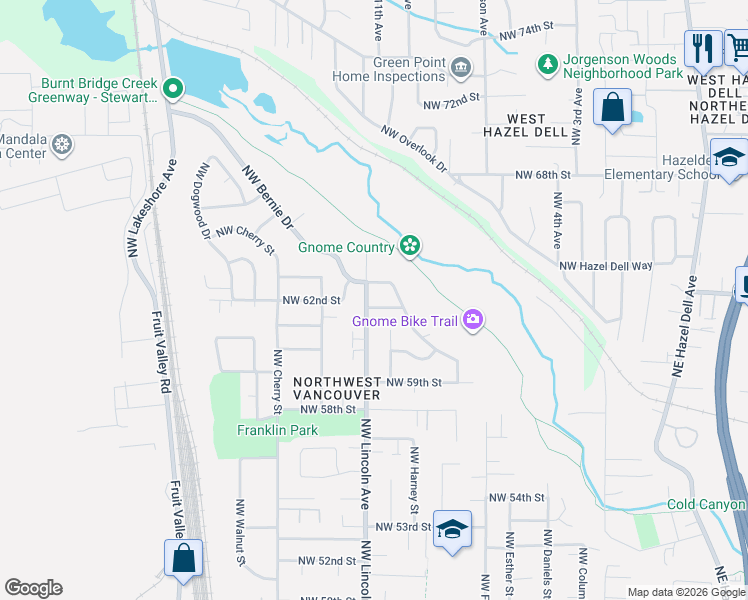 map of restaurants, bars, coffee shops, grocery stores, and more near 6207 Northwest Lincoln Avenue in Vancouver