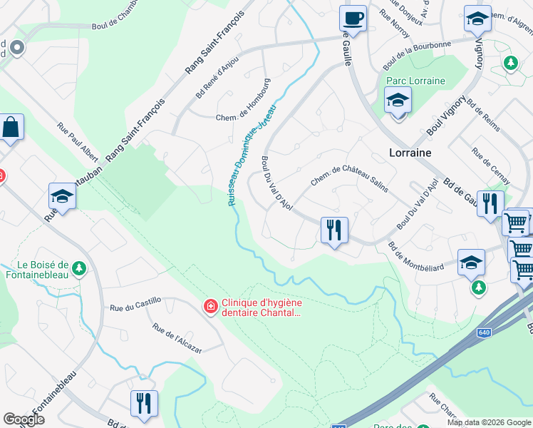 map of restaurants, bars, coffee shops, grocery stores, and more near 16 Place Charny in Lorraine