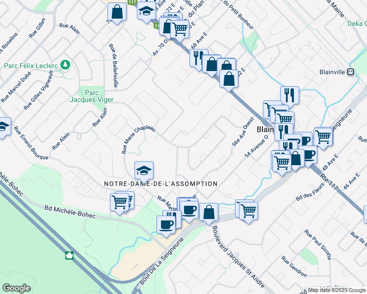 map of restaurants, bars, coffee shops, grocery stores, and more near Rue Marie Chapleau in Blainville