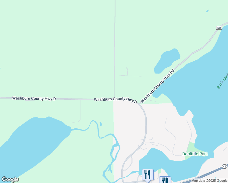 map of restaurants, bars, coffee shops, grocery stores, and more near County Highway T in Birchwood