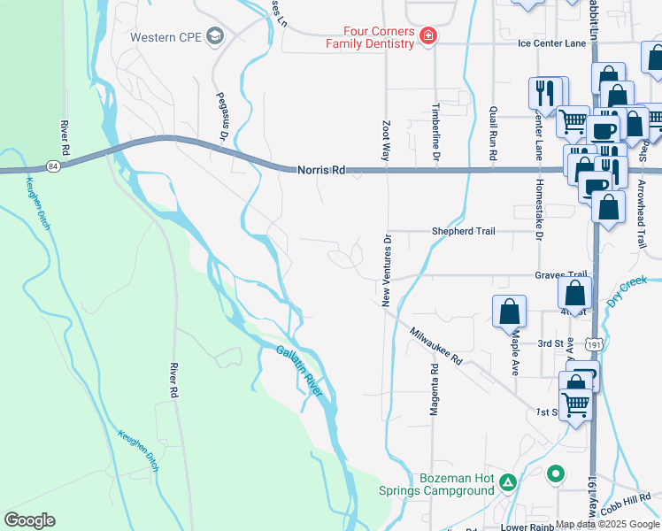 map of restaurants, bars, coffee shops, grocery stores, and more near 15 Locomotive Loop in Bozeman