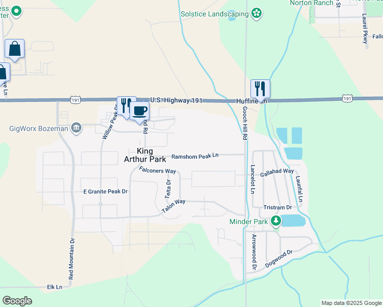 map of restaurants, bars, coffee shops, grocery stores, and more near 235 Ramshorn Peak Lane in Bozeman