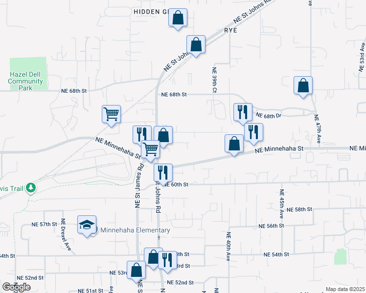 map of restaurants, bars, coffee shops, grocery stores, and more near 3601 Northeast 64th Street in Vancouver