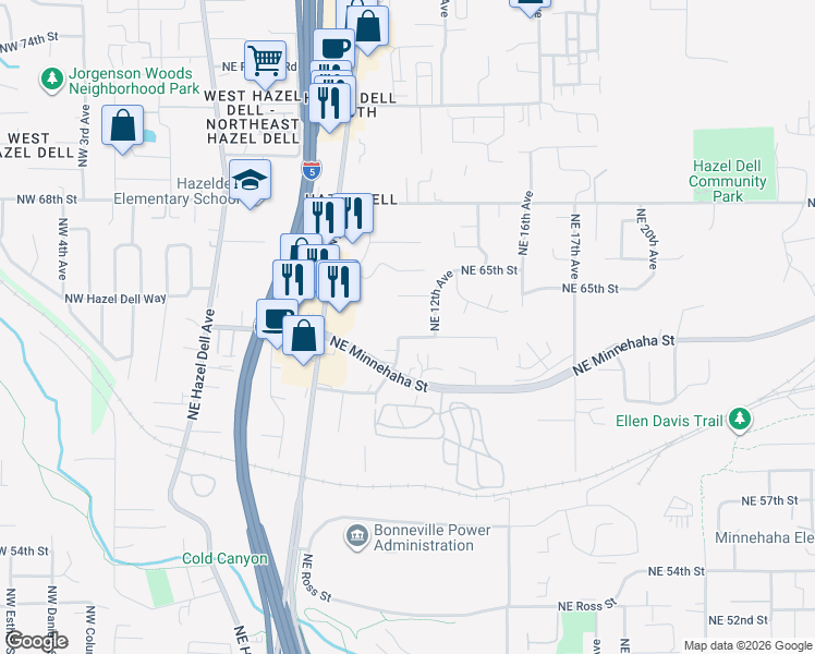 map of restaurants, bars, coffee shops, grocery stores, and more near 6221 Northeast 11th Avenue in Vancouver