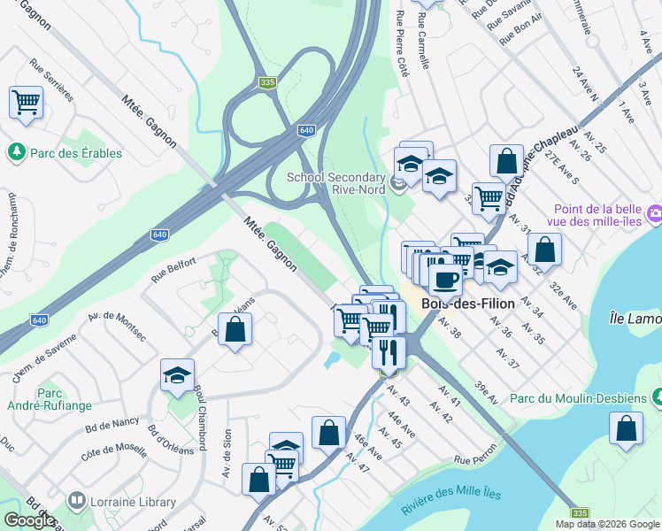 map of restaurants, bars, coffee shops, grocery stores, and more near 103 Chemin du Souvenir in Bois-des-Filion
