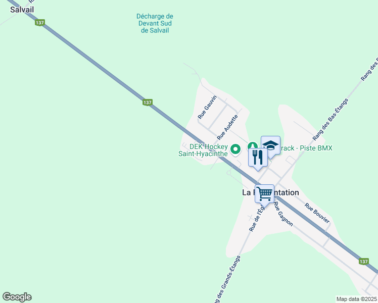 map of restaurants, bars, coffee shops, grocery stores, and more near 551 Rue de la Montagne in La Présentation