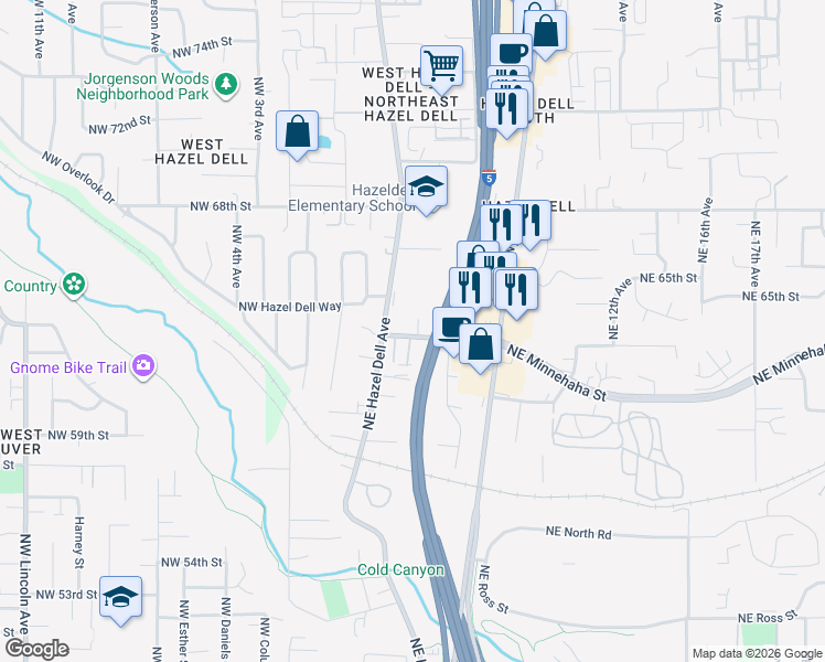 map of restaurants, bars, coffee shops, grocery stores, and more near 401 Northeast 63rd Street in Vancouver
