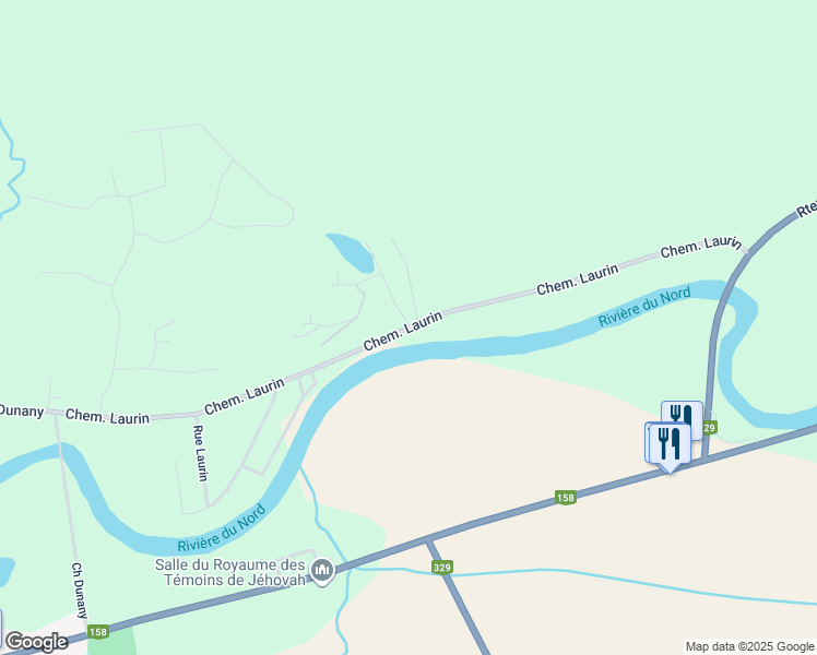 map of restaurants, bars, coffee shops, grocery stores, and more near Chemin Laurin in Lachute