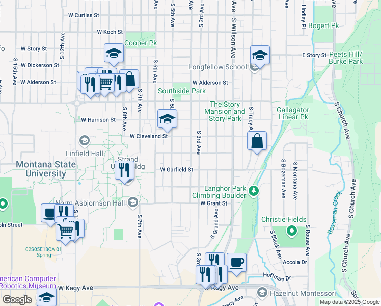 map of restaurants, bars, coffee shops, grocery stores, and more near West Arthur Street in Bozeman