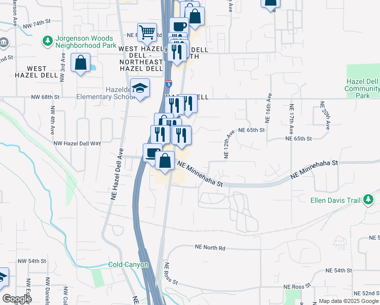 map of restaurants, bars, coffee shops, grocery stores, and more near 910 Northeast Minnehaha Street in Vancouver