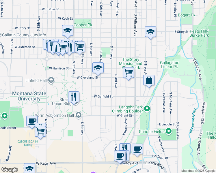map of restaurants, bars, coffee shops, grocery stores, and more near 411 W Arthur St in Bozeman