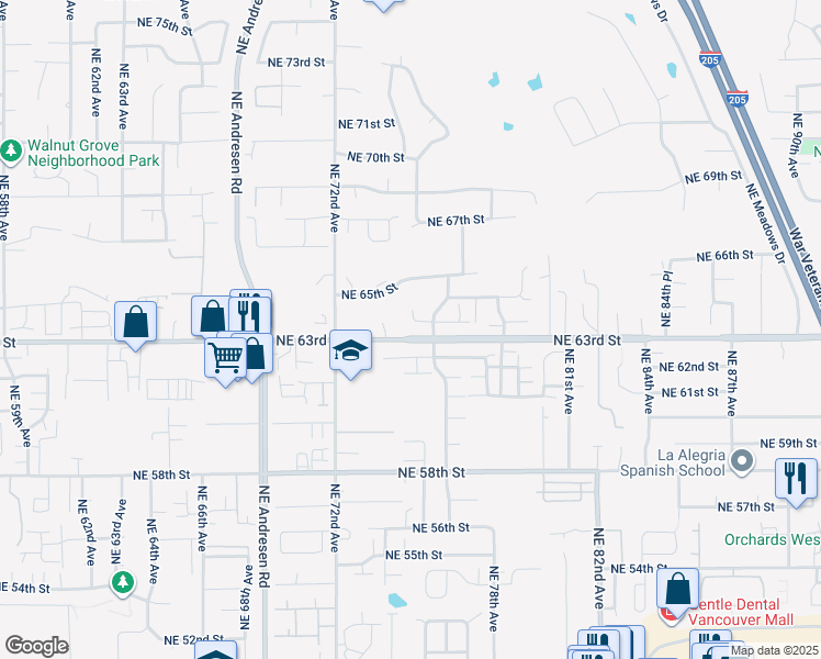 map of restaurants, bars, coffee shops, grocery stores, and more near 7505 Northeast 64th Circle in Vancouver